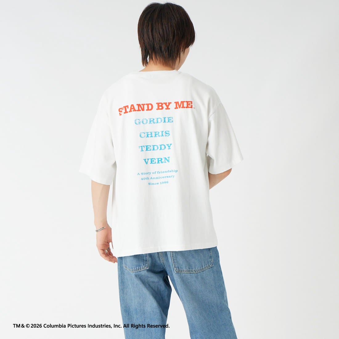 Jeans Factory Clothes [ジーンズファクトリークローズ] STAND BY ME / 40TH ANNIVERSARY Tシャツ [JFC-262-037] WHITE &&モデル身長：177cm 着用サイズ：L&&