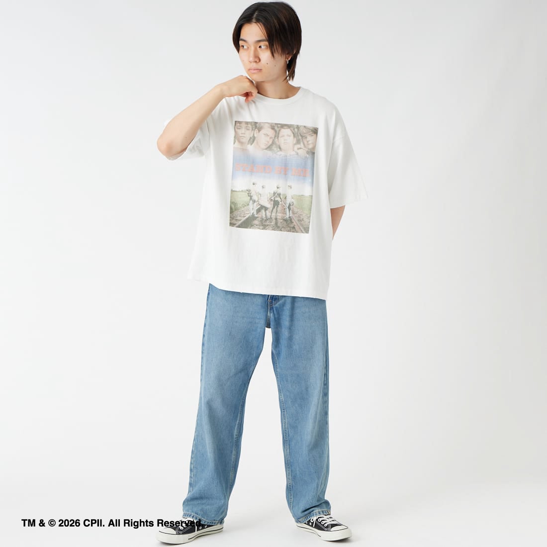 Jeans Factory Clothes [ジーンズファクトリークローズ] STAND BY ME / 40TH ANNIVERSARY Tシャツ [JFC-262-037] WHITE &&モデル身長：177cm 着用サイズ：L&&