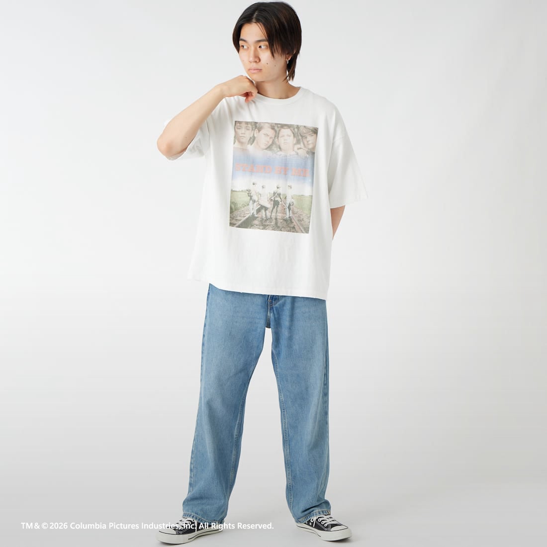 Jeans Factory Clothes [ジーンズファクトリークローズ] STAND BY ME / 40TH ANNIVERSARY Tシャツ [JFC-262-037] WHITE &&モデル身長：177cm 着用サイズ：L&&