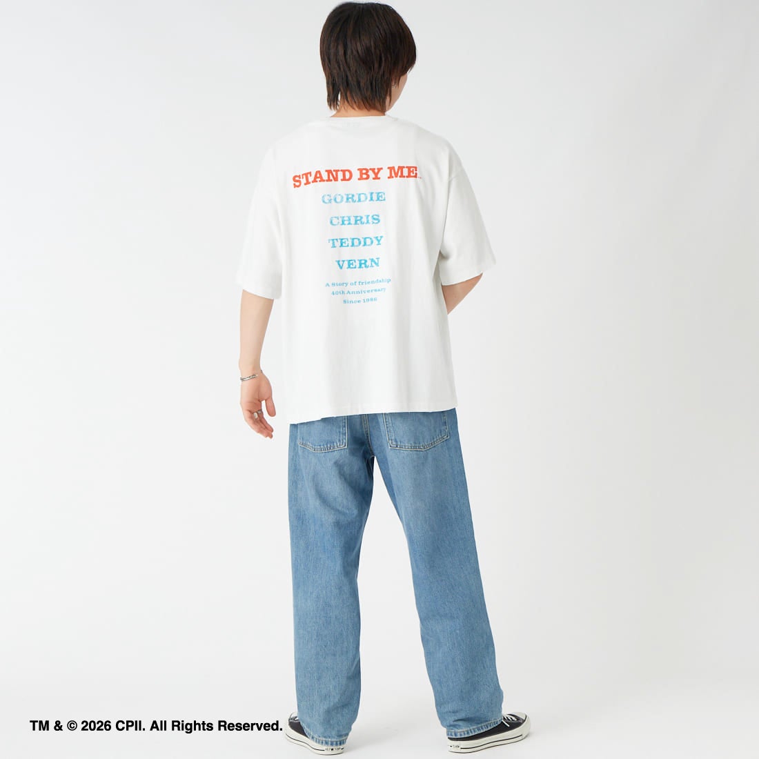 Jeans Factory Clothes [ジーンズファクトリークローズ] STAND BY ME / 40TH ANNIVERSARY Tシャツ [JFC-262-037] WHITE &&モデル身長：177cm 着用サイズ：L&&