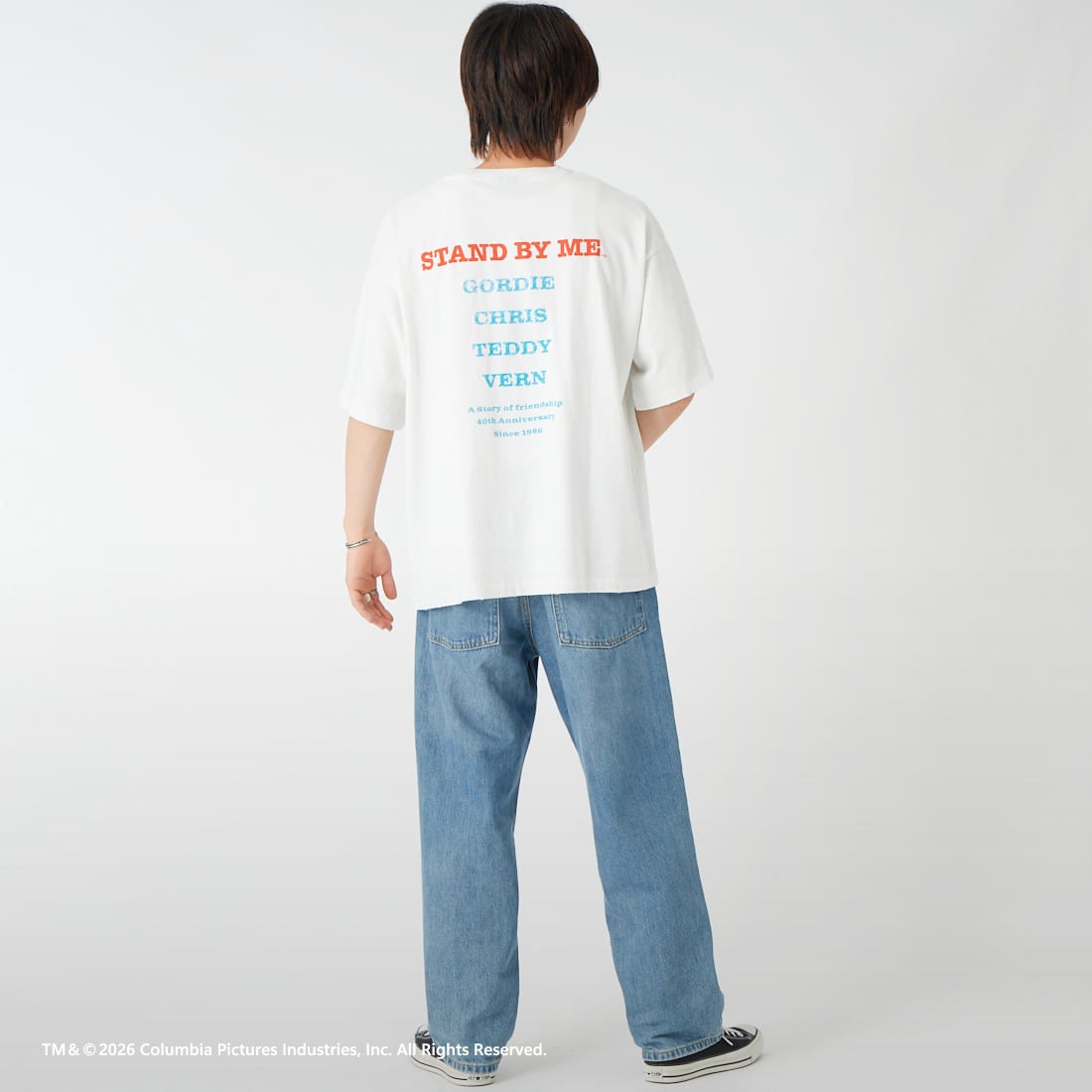 Jeans Factory Clothes [ジーンズファクトリークローズ] STAND BY ME / 40TH ANNIVERSARY Tシャツ [JFC-262-037] WHITE &&モデル身長：177cm 着用サイズ：L&&