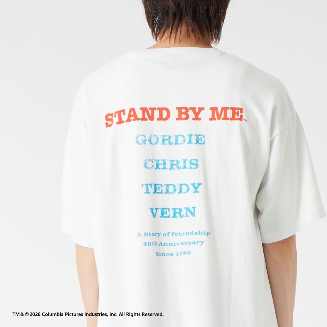 Jeans Factory Clothes [ジーンズファクトリークローズ] STAND BY ME / 40TH ANNIVERSARY Tシャツ [JFC-262-037] WHITE &&モデル身長：177cm 着用サイズ：L&&