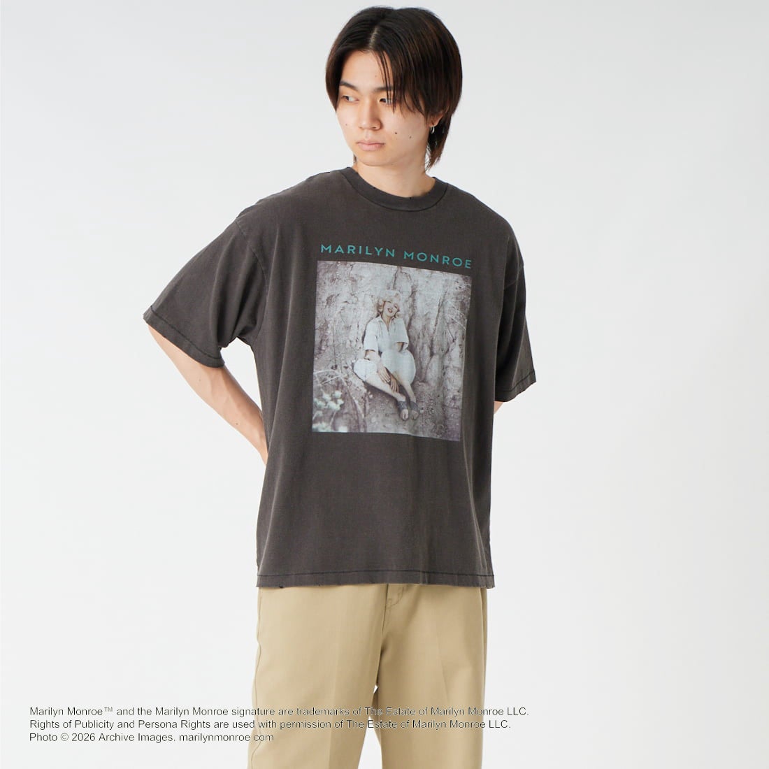 Jeans Factory Clothes [ジーンズファクトリークローズ] MARILYN MONROE / 100TH ANNIVERSARY Tシャツ [JFC-262-039] BLACK &&モデル身長：177cm 着用サイズ：L&&
