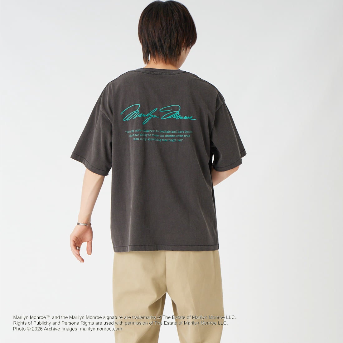 Jeans Factory Clothes [ジーンズファクトリークローズ] MARILYN MONROE / 100TH ANNIVERSARY Tシャツ [JFC-262-039] BLACK &&モデル身長：177cm 着用サイズ：L&&