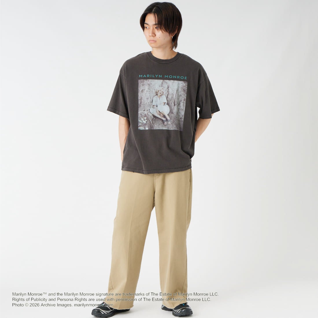 Jeans Factory Clothes [ジーンズファクトリークローズ] MARILYN MONROE / 100TH ANNIVERSARY Tシャツ [JFC-262-039] BLACK &&モデル身長：177cm 着用サイズ：L&&