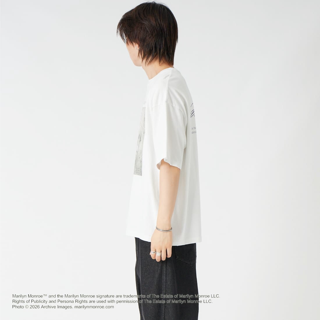 Jeans Factory Clothes [ジーンズファクトリークローズ] MARILYN MONROE / 100TH ANNIVERSARY Tシャツ [JFC-262-039] WHITE &&モデル身長：177cm 着用サイズ：L&&