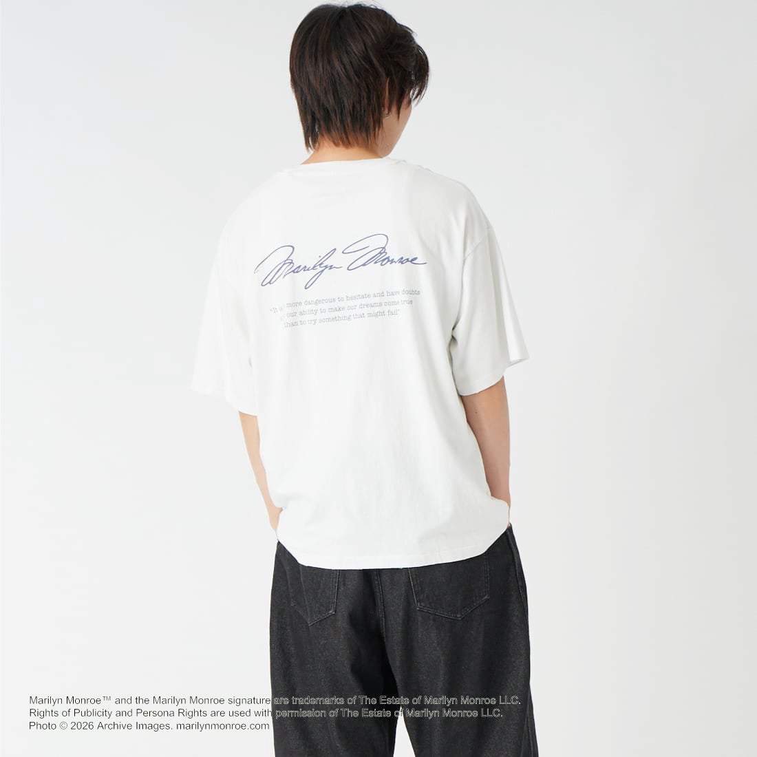 Jeans Factory Clothes [ジーンズファクトリークローズ] MARILYN MONROE / 100TH ANNIVERSARY Tシャツ [JFC-262-039] WHITE &&モデル身長：177cm 着用サイズ：L&&