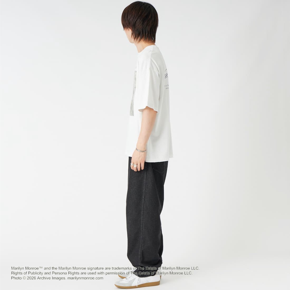 Jeans Factory Clothes [ジーンズファクトリークローズ] MARILYN MONROE / 100TH ANNIVERSARY Tシャツ [JFC-262-039] WHITE &&モデル身長：177cm 着用サイズ：L&&