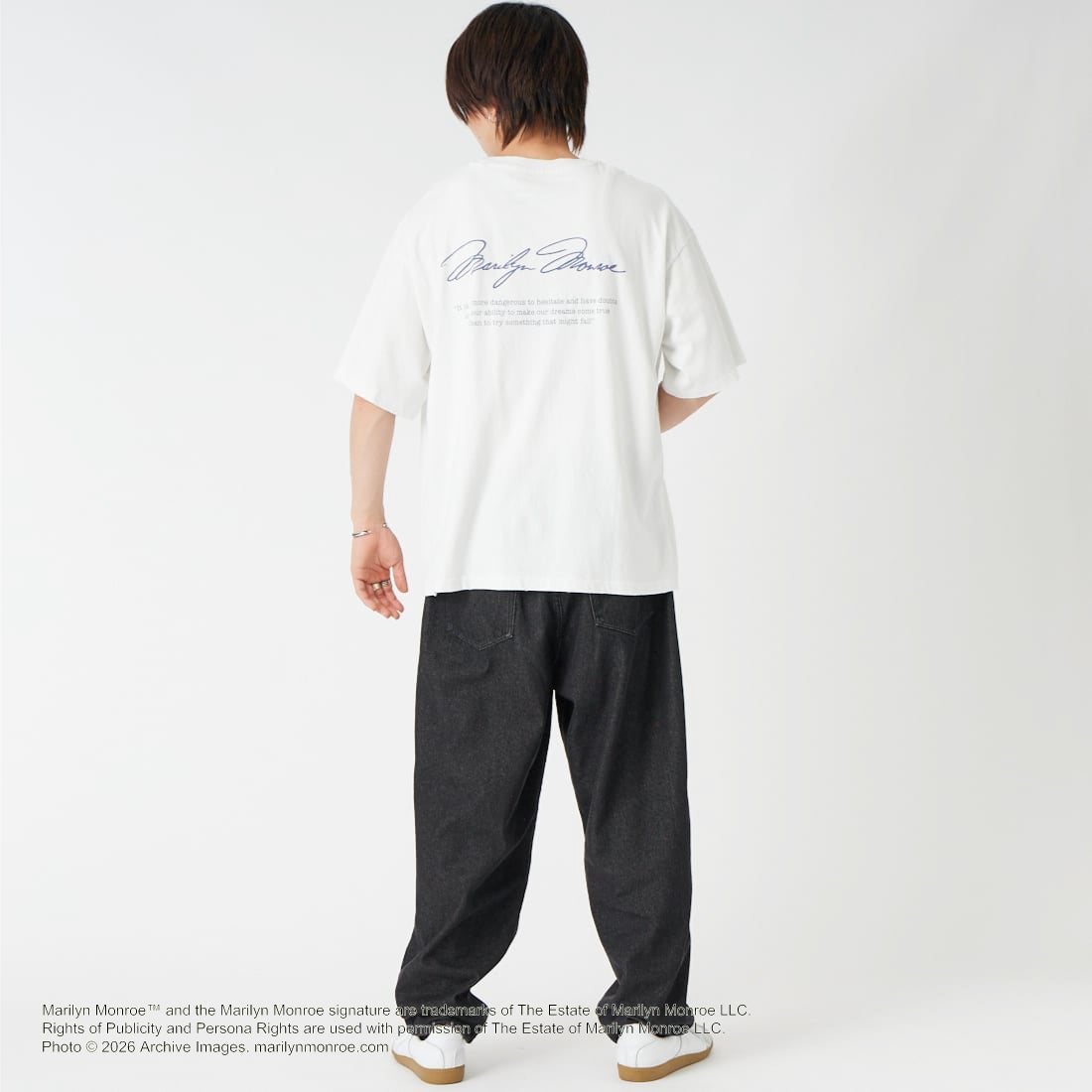 Jeans Factory Clothes [ジーンズファクトリークローズ] MARILYN MONROE / 100TH ANNIVERSARY Tシャツ [JFC-262-039] WHITE &&モデル身長：177cm 着用サイズ：L&&