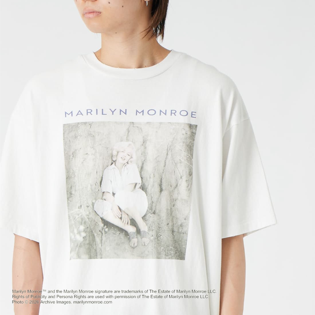 Jeans Factory Clothes [ジーンズファクトリークローズ] MARILYN MONROE / 100TH ANNIVERSARY Tシャツ [JFC-262-039] WHITE &&モデル身長：177cm 着用サイズ：L&&
