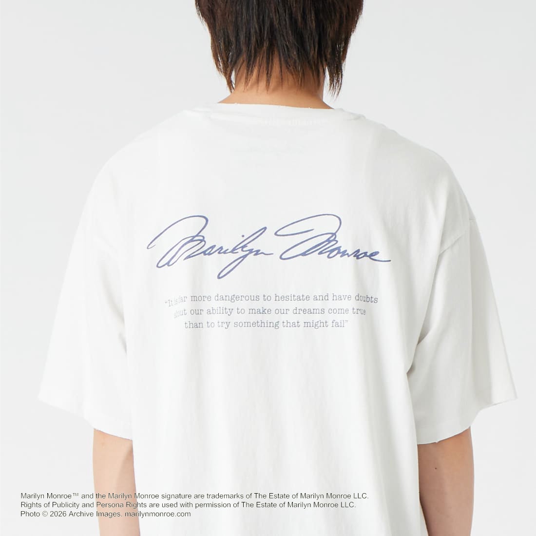 Jeans Factory Clothes [ジーンズファクトリークローズ] MARILYN MONROE / 100TH ANNIVERSARY Tシャツ [JFC-262-039] WHITE &&モデル身長：177cm 着用サイズ：L&&