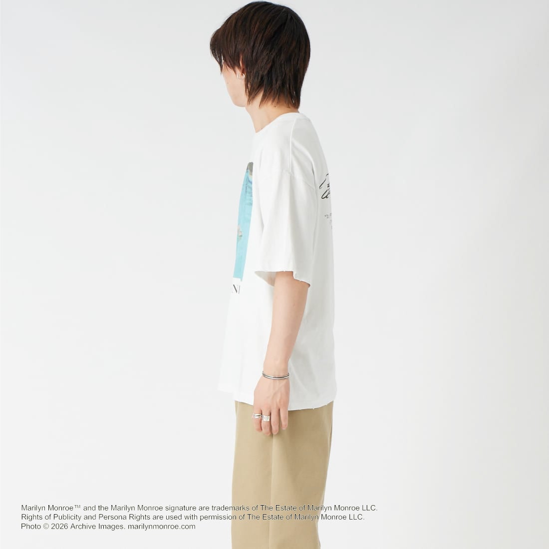 Jeans Factory Clothes [ジーンズファクトリークローズ] MARILYN MONROE / 100TH ANNIVERSARY Tシャツ [JFC-262-040] WHITE &&モデル身長：177cm 着用サイズ：L&&