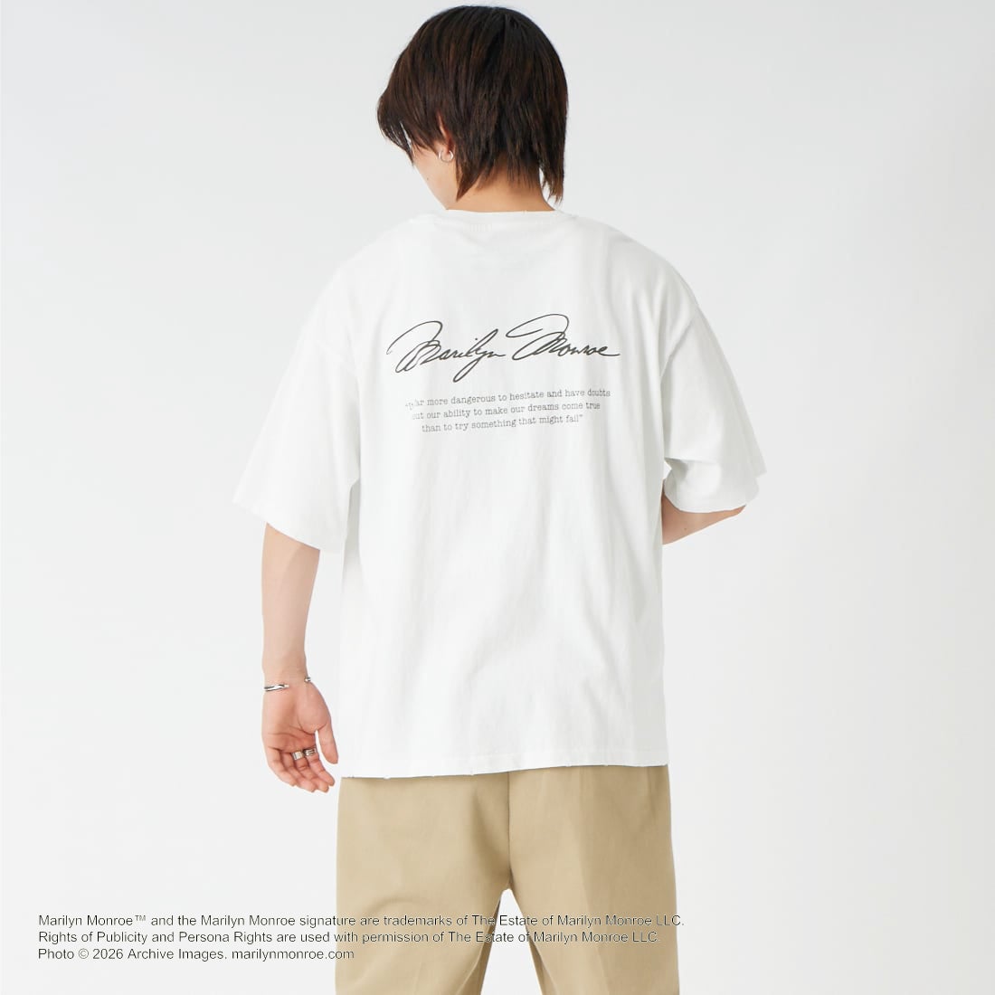 Jeans Factory Clothes [ジーンズファクトリークローズ] MARILYN MONROE / 100TH ANNIVERSARY Tシャツ [JFC-262-040] WHITE &&モデル身長：177cm 着用サイズ：L&&