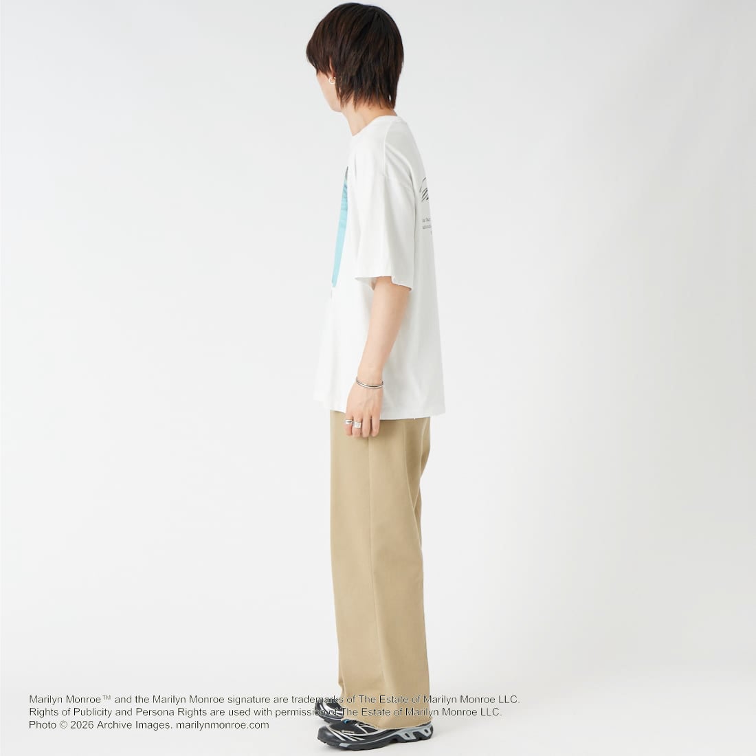 Jeans Factory Clothes [ジーンズファクトリークローズ] MARILYN MONROE / 100TH ANNIVERSARY Tシャツ [JFC-262-040] WHITE &&モデル身長：177cm 着用サイズ：L&&