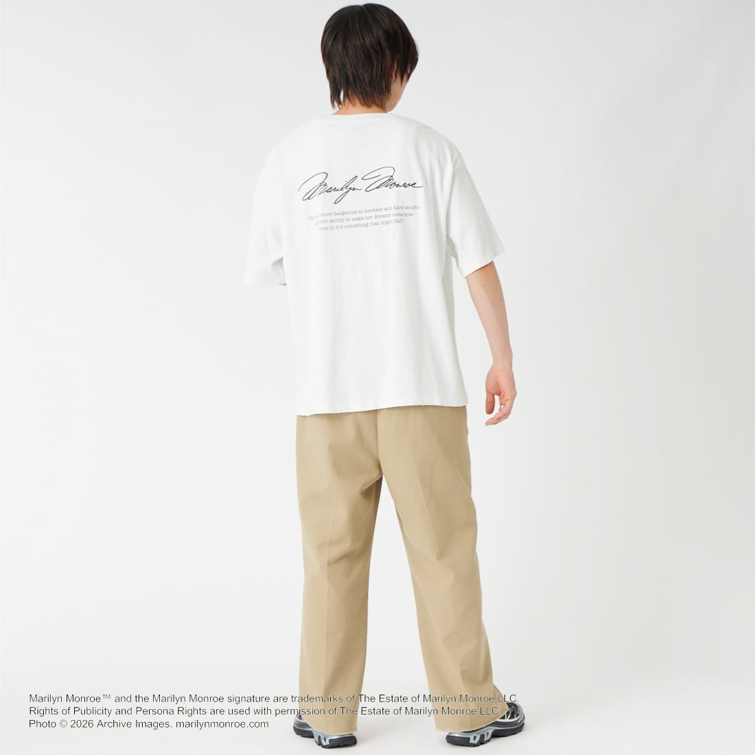 Jeans Factory Clothes [ジーンズファクトリークローズ] MARILYN MONROE / 100TH ANNIVERSARY Tシャツ [JFC-262-040] WHITE &&モデル身長：177cm 着用サイズ：L&&