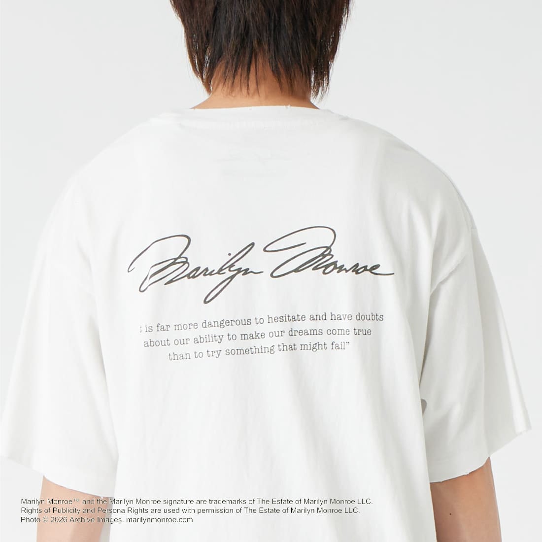 Jeans Factory Clothes [ジーンズファクトリークローズ] MARILYN MONROE / 100TH ANNIVERSARY Tシャツ [JFC-262-040] WHITE &&モデル身長：177cm 着用サイズ：L&&