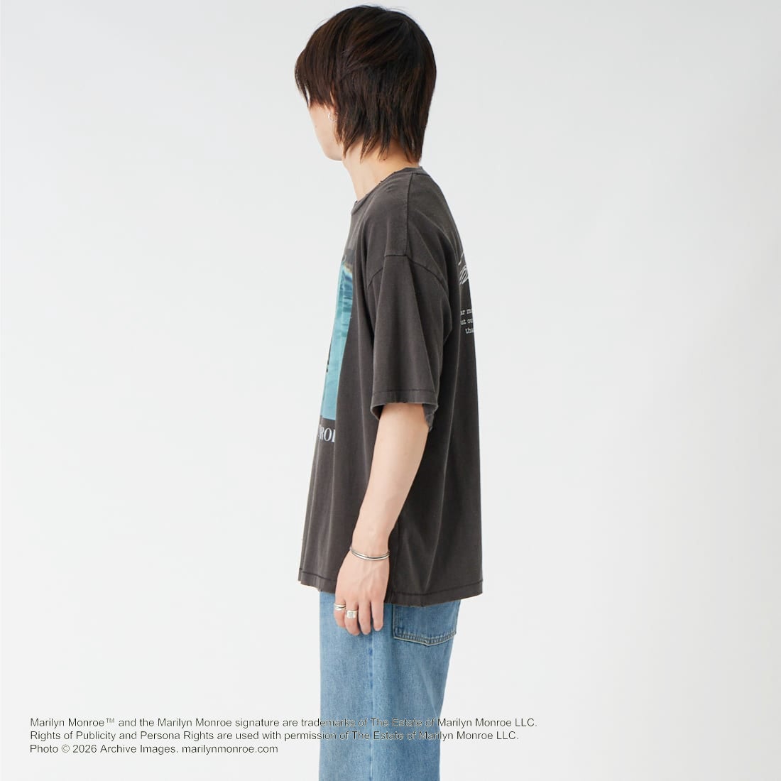 Jeans Factory Clothes [ジーンズファクトリークローズ] MARILYN MONROE / 100TH ANNIVERSARY Tシャツ [JFC-262-040] BLACK &&モデル身長：177cm 着用サイズ：L&&
