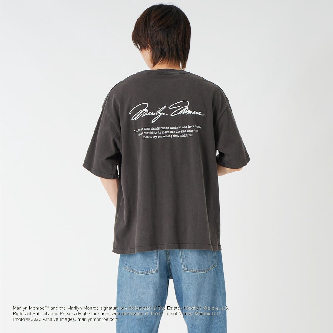Jeans Factory Clothes [ジーンズファクトリークローズ] MARILYN MONROE / 100TH ANNIVERSARY Tシャツ [JFC-262-040] BLACK &&モデル身長：177cm 着用サイズ：L&&