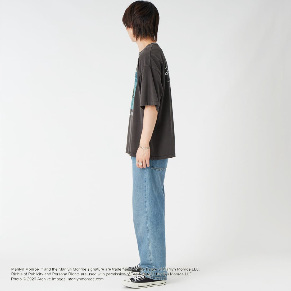 Jeans Factory Clothes [ジーンズファクトリークローズ] MARILYN MONROE / 100TH ANNIVERSARY Tシャツ [JFC-262-040] BLACK &&モデル身長：177cm 着用サイズ：L&&