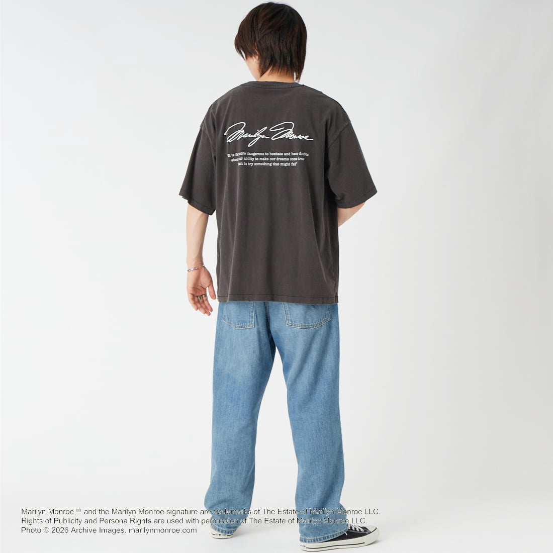 Jeans Factory Clothes [ジーンズファクトリークローズ] MARILYN MONROE / 100TH ANNIVERSARY Tシャツ [JFC-262-040] BLACK &&モデル身長：177cm 着用サイズ：L&&
