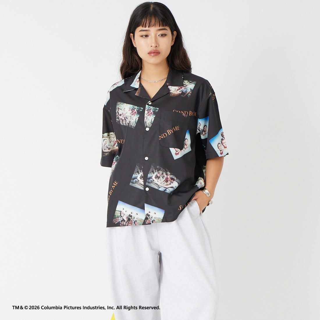 Jeans Factory Clothes [ジーンズファクトリークローズ] STAND BY ME / 40TH ANNIVERSARYハワイアンシャツ [JFC-262-038] BLACK &&モデル身長：162cm 着用サイズ：S&&