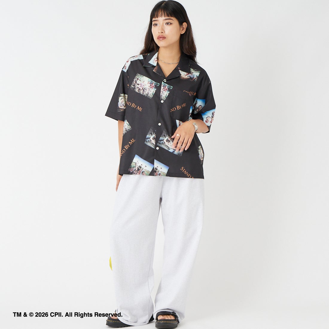 Jeans Factory Clothes [ジーンズファクトリークローズ] STAND BY ME / 40TH ANNIVERSARYハワイアンシャツ [JFC-262-038] BLACK &&モデル身長：162cm 着用サイズ：S&&