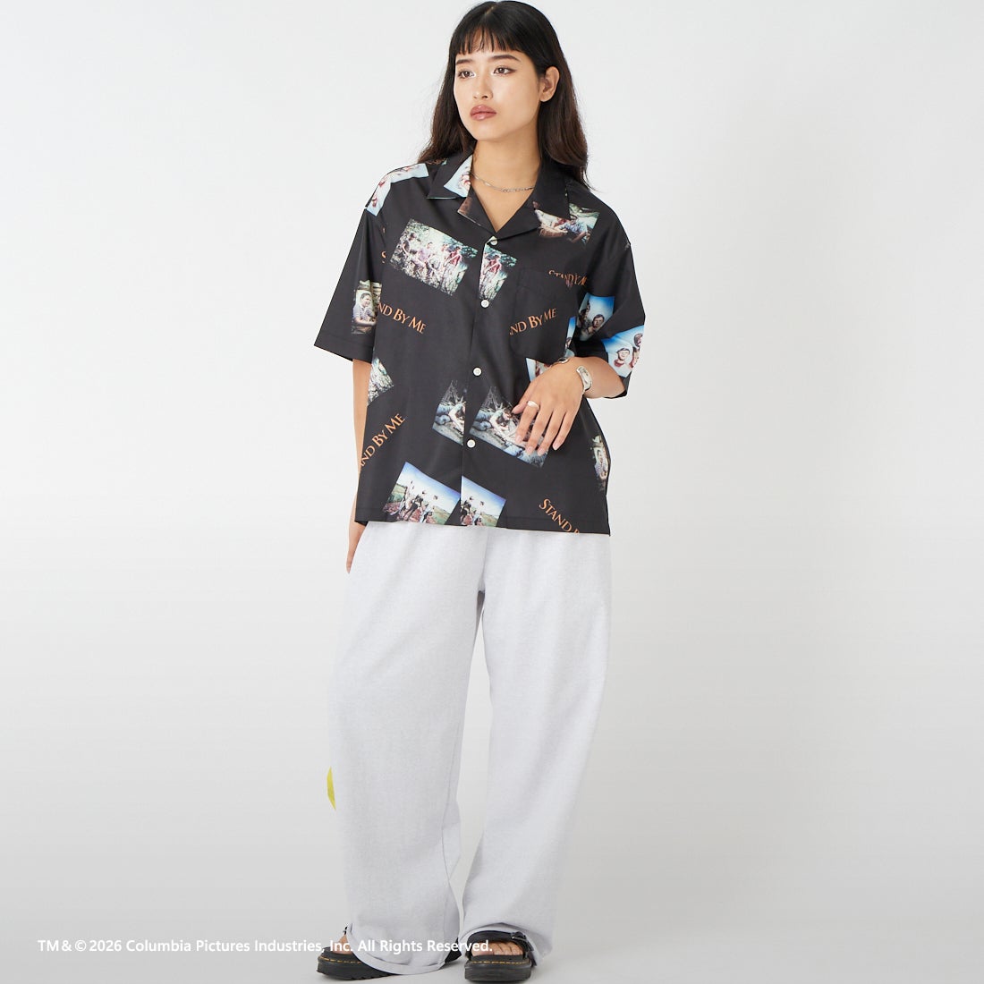 Jeans Factory Clothes [ジーンズファクトリークローズ] STAND BY ME / 40TH ANNIVERSARYハワイアンシャツ [JFC-262-038] BLACK &&モデル身長：162cm 着用サイズ：S&&