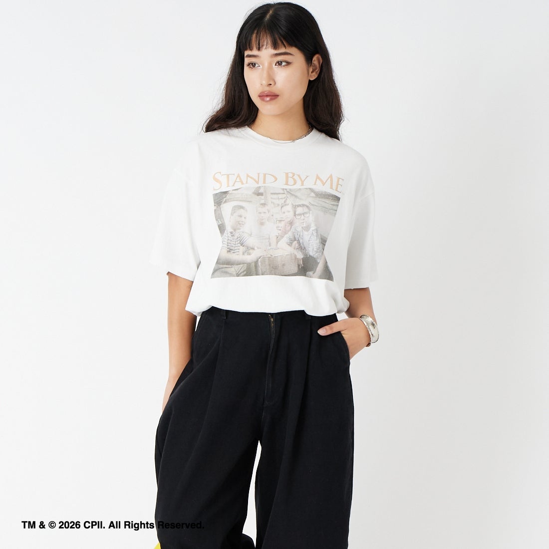 Jeans Factory Clothes [ジーンズファクトリークローズ] STAND BY ME / 40TH ANNIVERSARY Tシャツ [JFC-262-036] WHITE &&モデル身長：162cm 着用サイズ：S&&