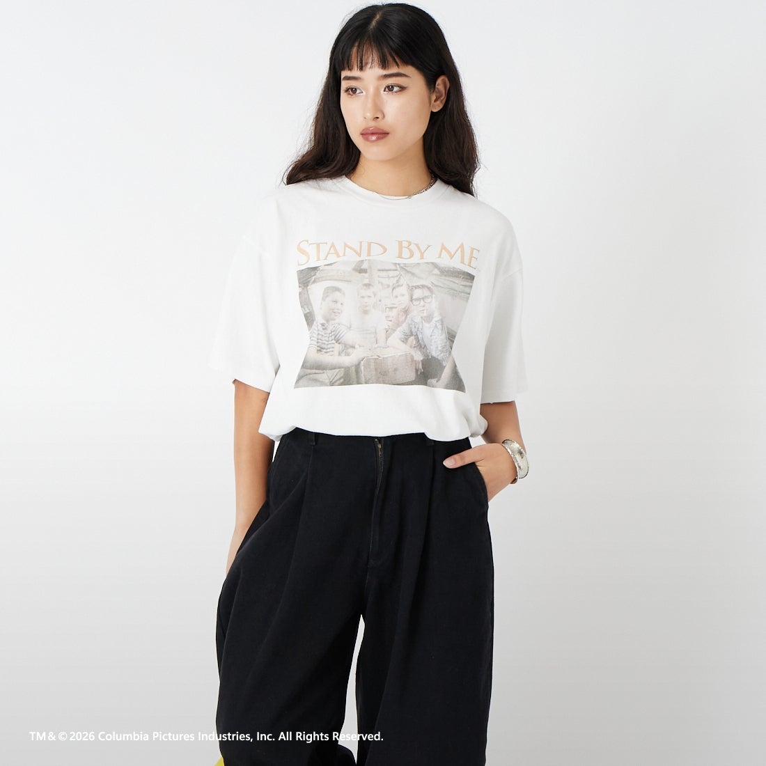 Jeans Factory Clothes [ジーンズファクトリークローズ] STAND BY ME / 40TH ANNIVERSARY Tシャツ [JFC-262-036] WHITE &&モデル身長：162cm 着用サイズ：S&&