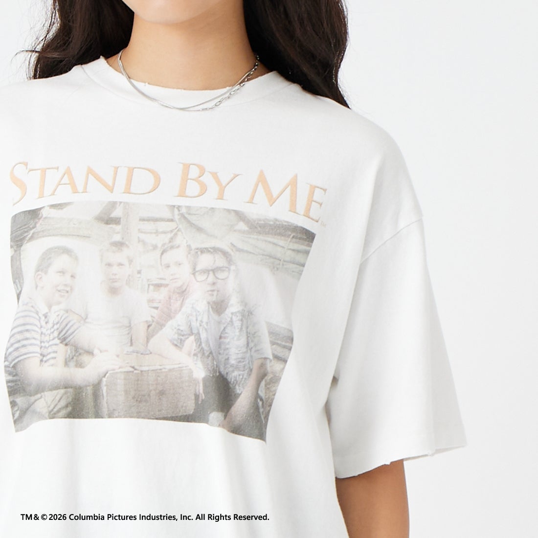 Jeans Factory Clothes [ジーンズファクトリークローズ] STAND BY ME / 40TH ANNIVERSARY Tシャツ [JFC-262-036] WHITE &&モデル身長：162cm 着用サイズ：S&&