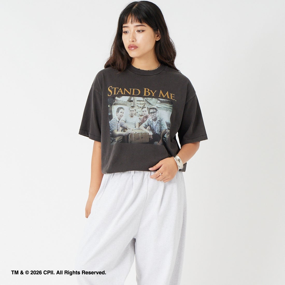 Jeans Factory Clothes [ジーンズファクトリークローズ] STAND BY ME / 40TH ANNIVERSARY Tシャツ [JFC-262-036] BLACK &&モデル身長：162cm 着用サイズ：S&&