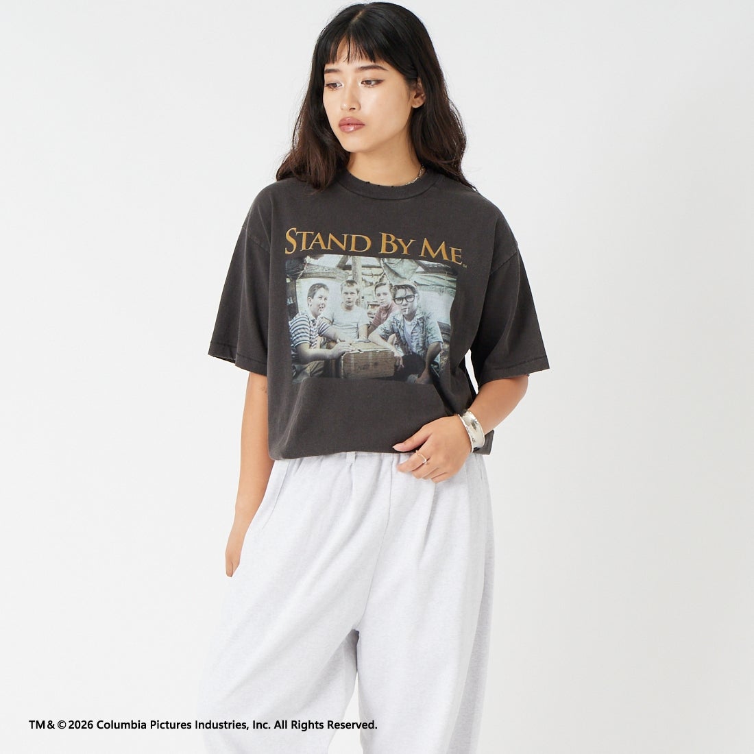 Jeans Factory Clothes [ジーンズファクトリークローズ] STAND BY ME / 40TH ANNIVERSARY Tシャツ [JFC-262-036] BLACK &&モデル身長：162cm 着用サイズ：S&&