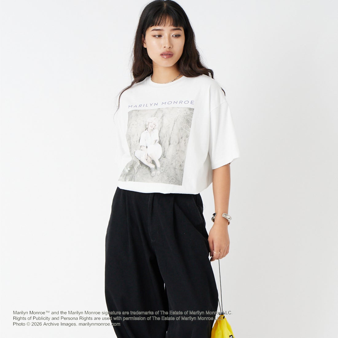 Jeans Factory Clothes [ジーンズファクトリークローズ] MARILYN MONROE / 100TH ANNIVERSARY Tシャツ [JFC-262-039] WHITE &&モデル身長：162cm 着用サイズ：S&&