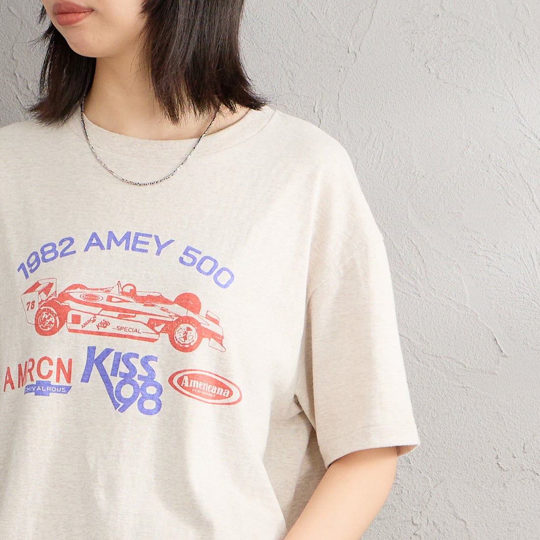 Americana [アメリカーナ] レーシングプリントTシャツ [BRF-848A-3] ｵｰﾄﾐｰﾙ &&モデル身長：162cm 着用サイズ：ONE SIZE&&