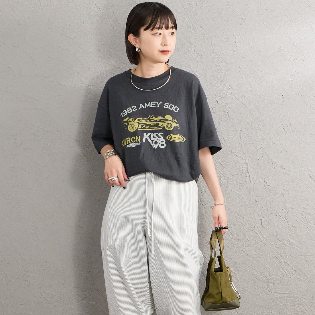 Americana [アメリカーナ] レーシングプリントTシャツ [BRF-848A-3] ｽﾐｸﾛ &&モデル身長：150cm 着用サイズ：ONE SIZE&&