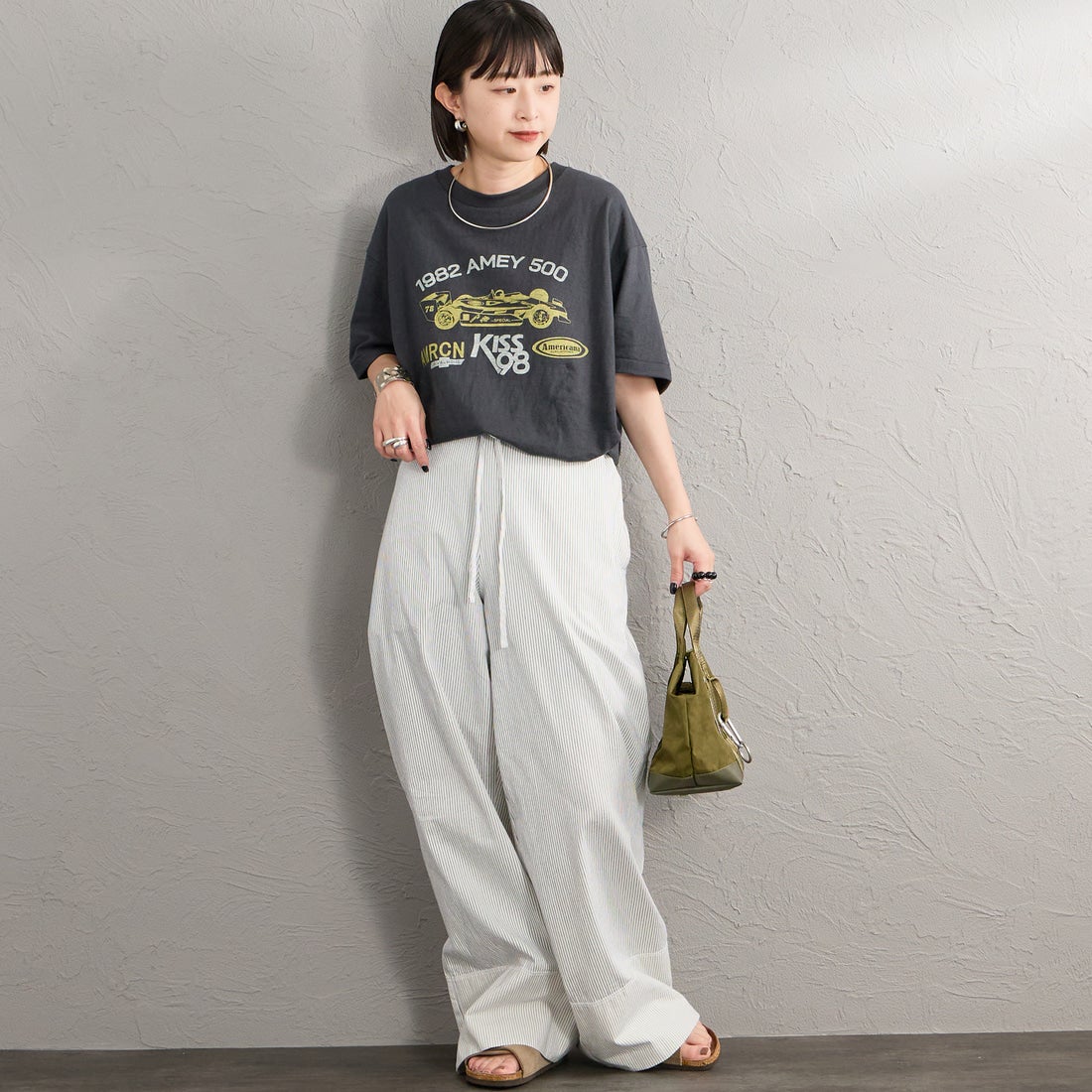 Americana [アメリカーナ] レーシングプリントTシャツ [BRF-848A-3] ｽﾐｸﾛ &&モデル身長：150cm 着用サイズ：ONE SIZE&&