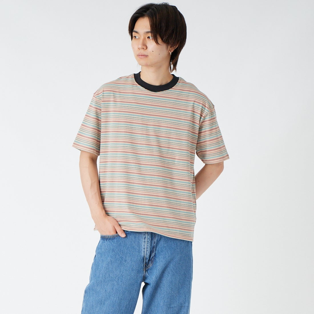 SCREEN STARS [スクリーンスターズ] 別注 マルチボーダードローコードTシャツ [2622-231IN-JF] BEIGE &&モデル身長：177cm 着用サイズ：M&&