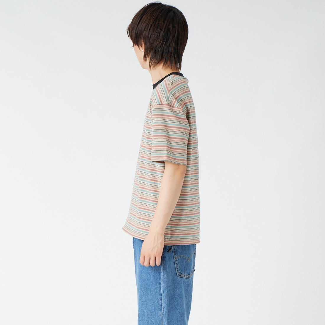 SCREEN STARS [スクリーンスターズ] 別注 マルチボーダードローコードTシャツ [2622-231IN-JF] BEIGE &&モデル身長：177cm 着用サイズ：M&&