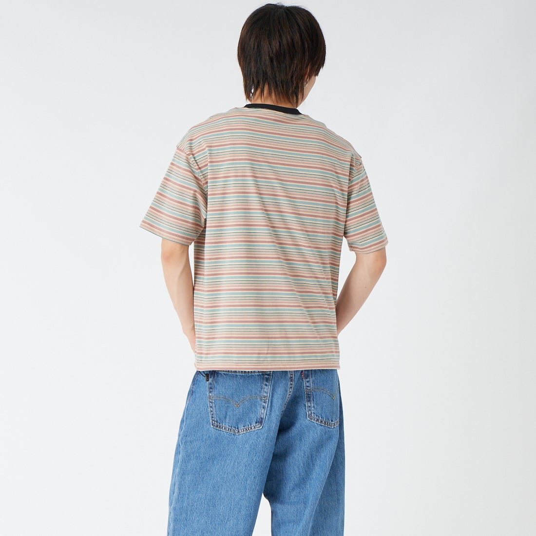 SCREEN STARS [スクリーンスターズ] 別注 マルチボーダードローコードTシャツ [2622-231IN-JF] BEIGE &&モデル身長：177cm 着用サイズ：M&&
