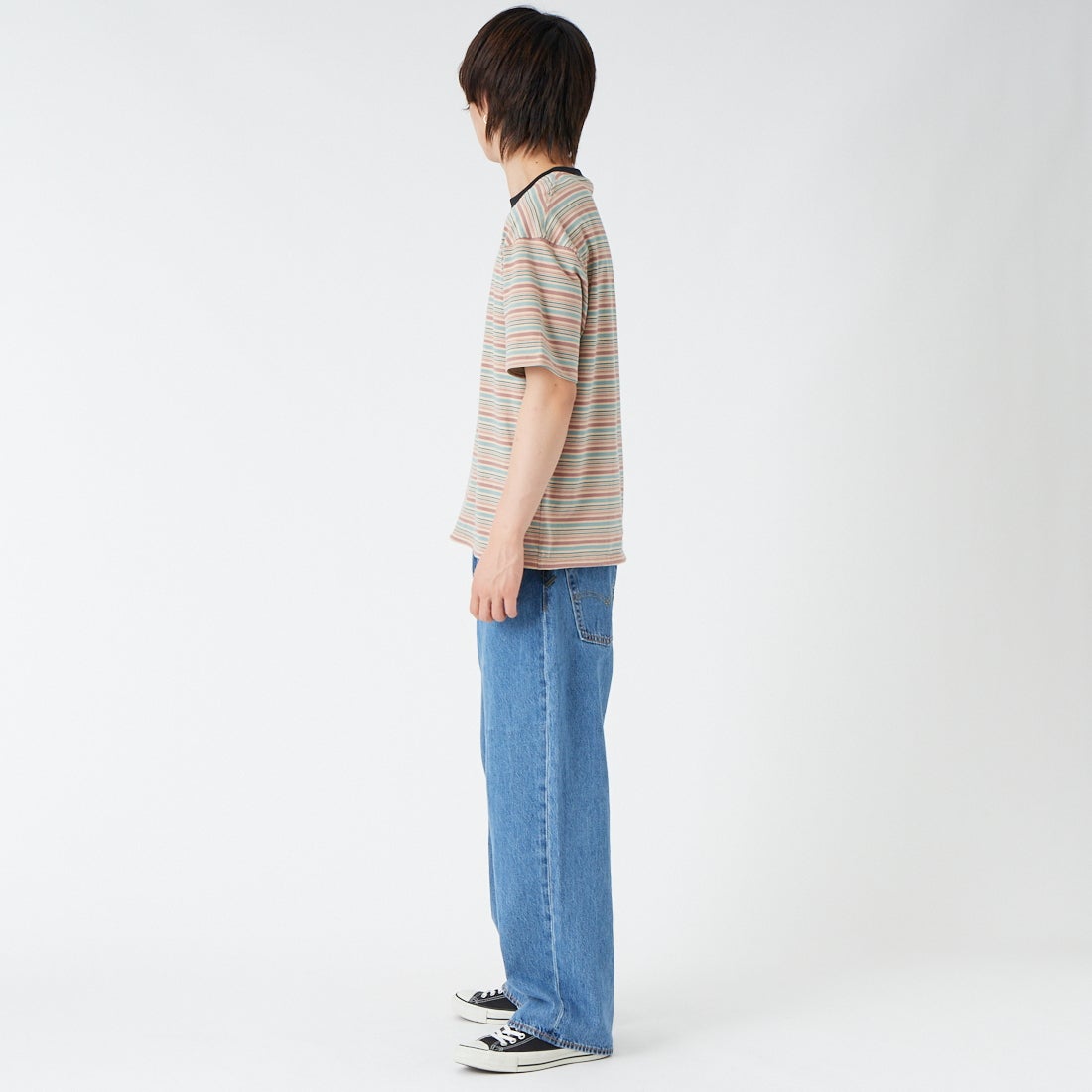 SCREEN STARS [スクリーンスターズ] 別注 マルチボーダードローコードTシャツ [2622-231IN-JF] BEIGE &&モデル身長：177cm 着用サイズ：M&&