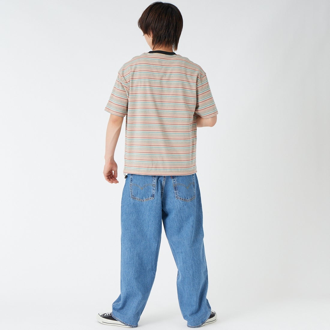SCREEN STARS [スクリーンスターズ] 別注 マルチボーダードローコードTシャツ [2622-231IN-JF] BEIGE &&モデル身長：177cm 着用サイズ：M&&