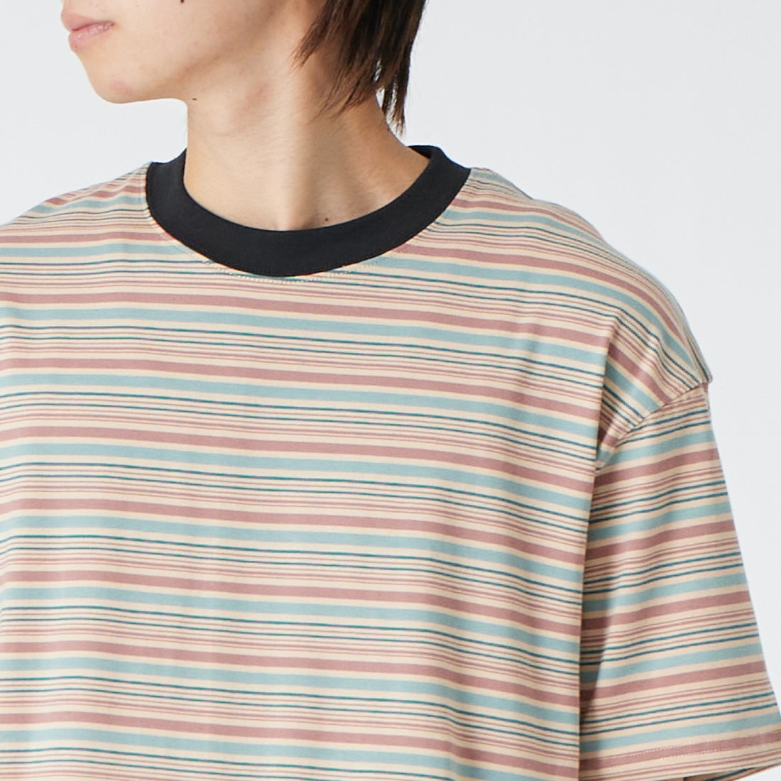 SCREEN STARS [スクリーンスターズ] 別注 マルチボーダードローコードTシャツ [2622-231IN-JF] BEIGE &&モデル身長：177cm 着用サイズ：M&&