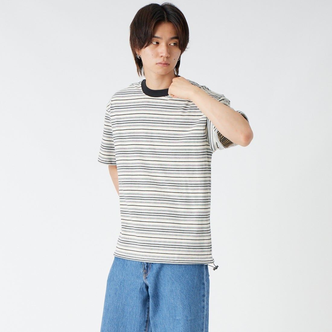 SCREEN STARS [スクリーンスターズ] 別注 マルチボーダードローコードTシャツ [2622-231IN-JF] GRAY &&モデル身長：177cm 着用サイズ：M&&