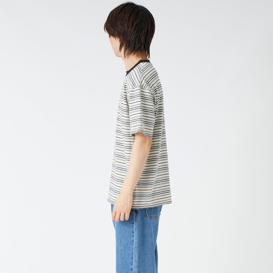 SCREEN STARS [スクリーンスターズ] 別注 マルチボーダードローコードTシャツ [2622-231IN-JF] GRAY &&モデル身長：177cm 着用サイズ：M&&