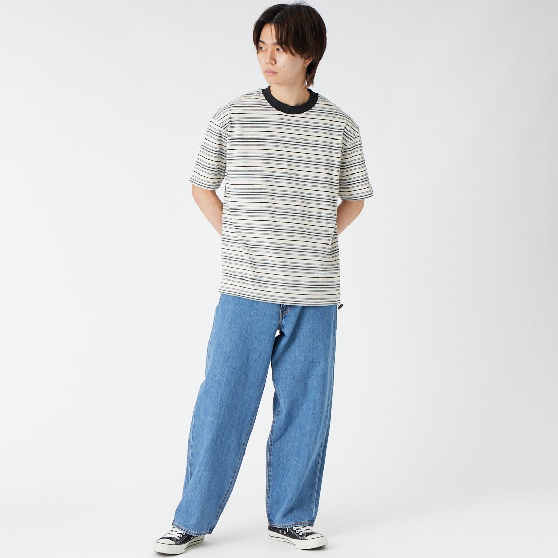 SCREEN STARS [スクリーンスターズ] 別注 マルチボーダードローコードTシャツ [2622-231IN-JF] GRAY &&モデル身長：177cm 着用サイズ：M&&
