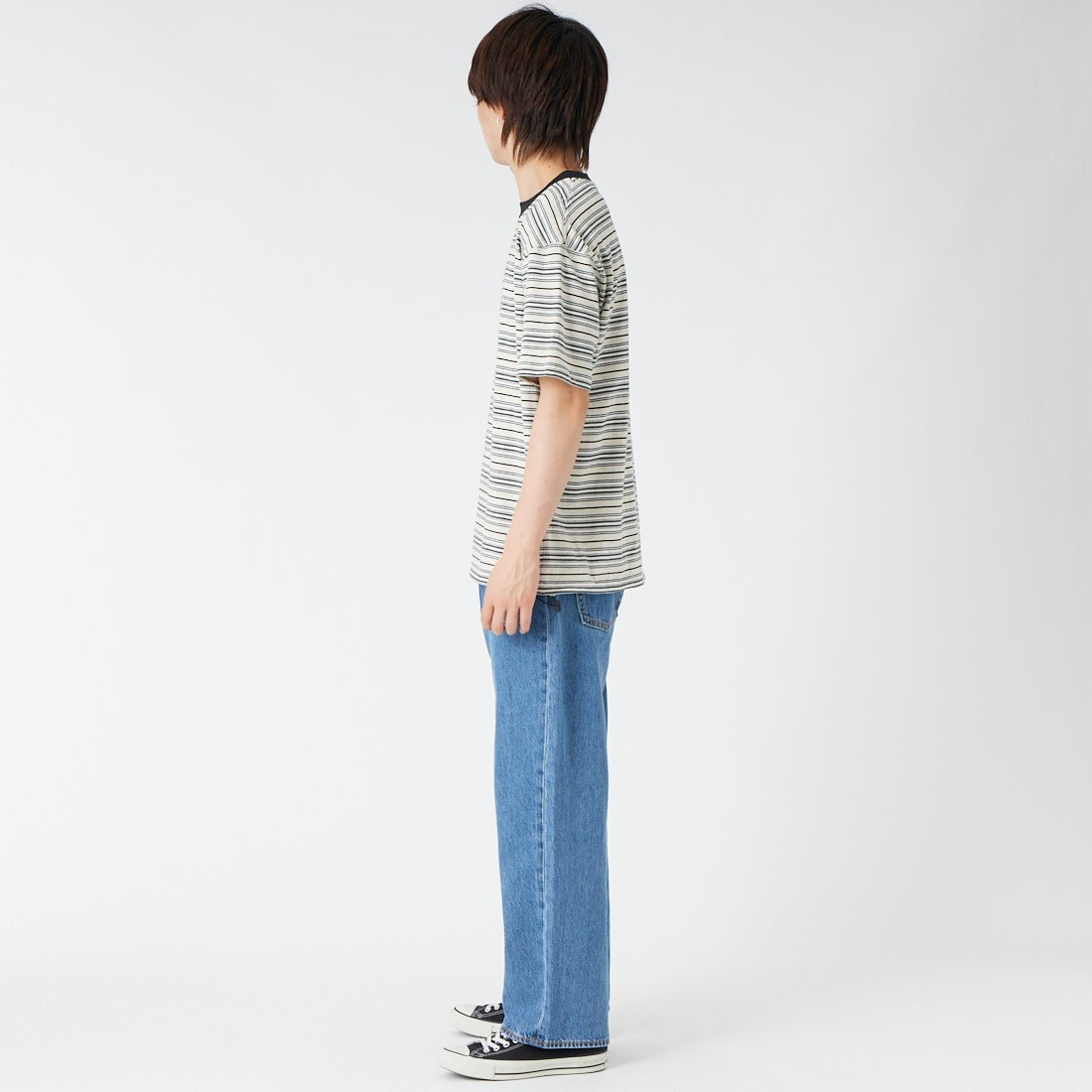 SCREEN STARS [スクリーンスターズ] 別注 マルチボーダードローコードTシャツ [2622-231IN-JF] GRAY &&モデル身長：177cm 着用サイズ：M&&