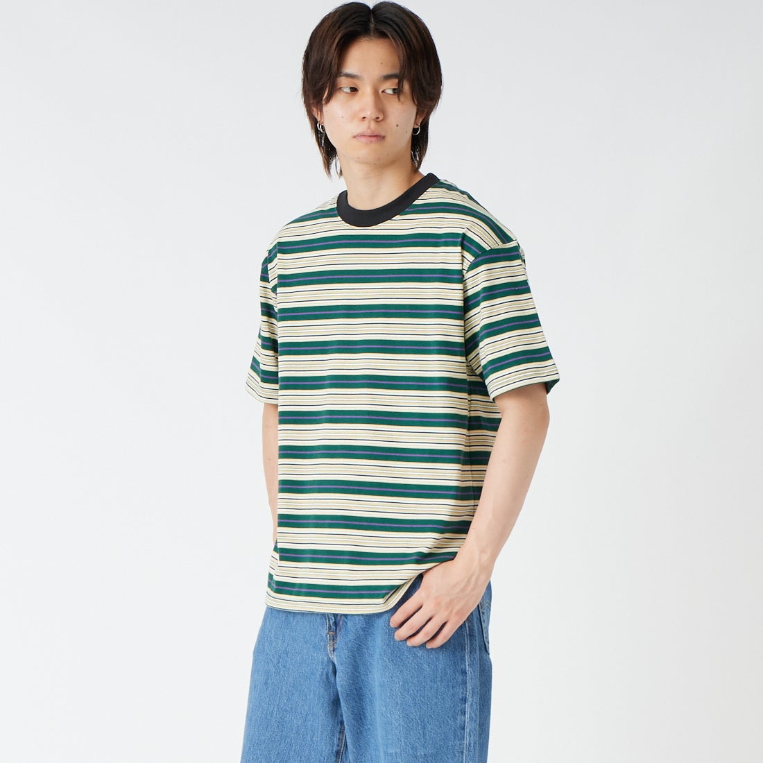 SCREEN STARS [スクリーンスターズ] 別注 マルチボーダードローコードTシャツ [2622-231IN-JF] GREEN &&モデル身長：177cm 着用サイズ：M&&
