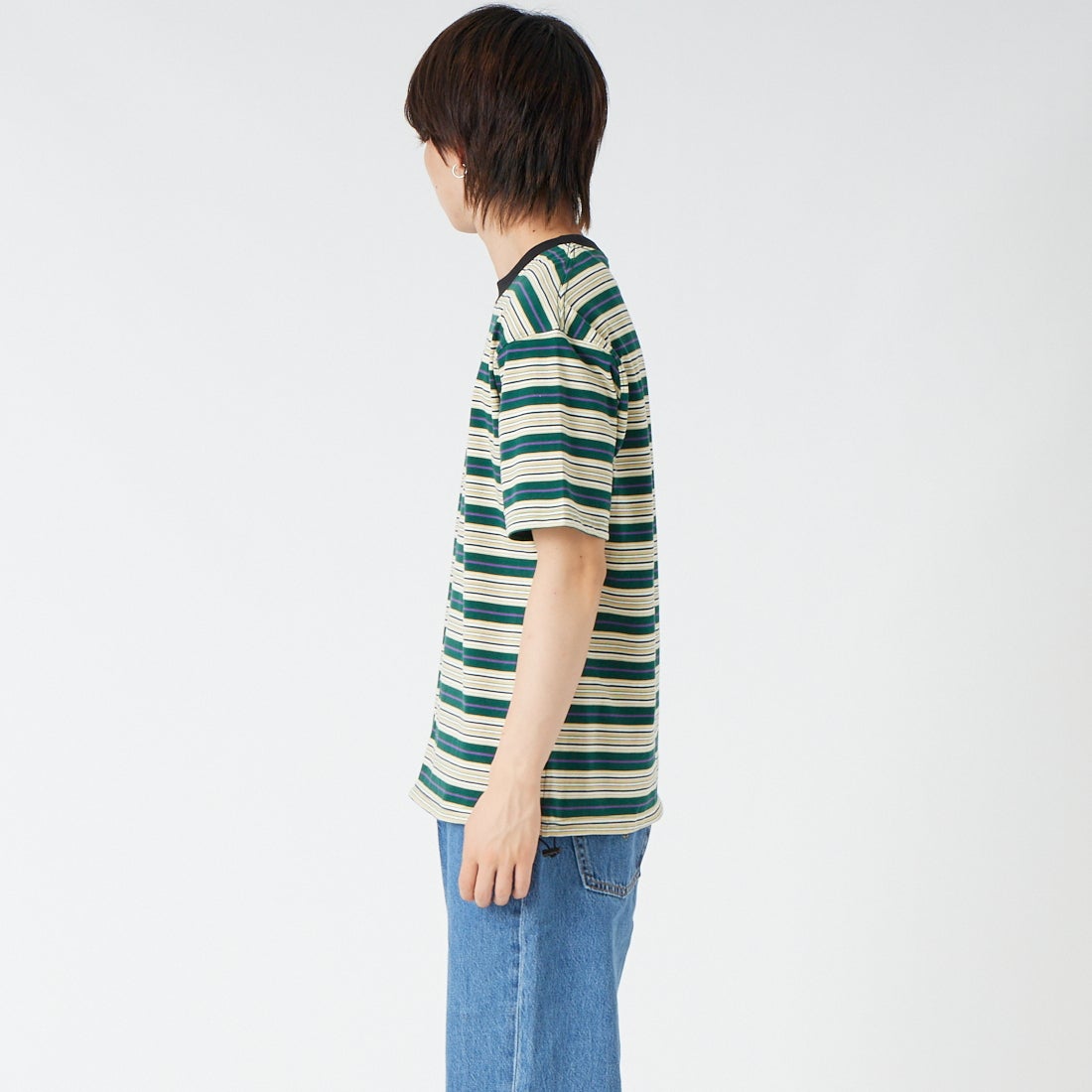 SCREEN STARS [スクリーンスターズ] 別注 マルチボーダードローコードTシャツ [2622-231IN-JF] GREEN &&モデル身長：177cm 着用サイズ：M&&