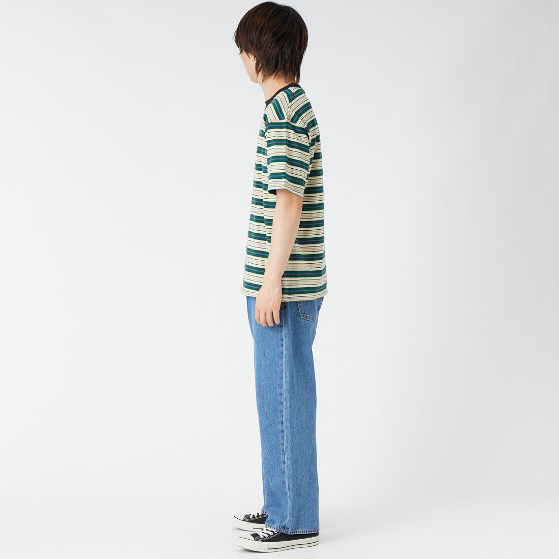 SCREEN STARS [スクリーンスターズ] 別注 マルチボーダードローコードTシャツ [2622-231IN-JF] GREEN &&モデル身長：177cm 着用サイズ：M&&
