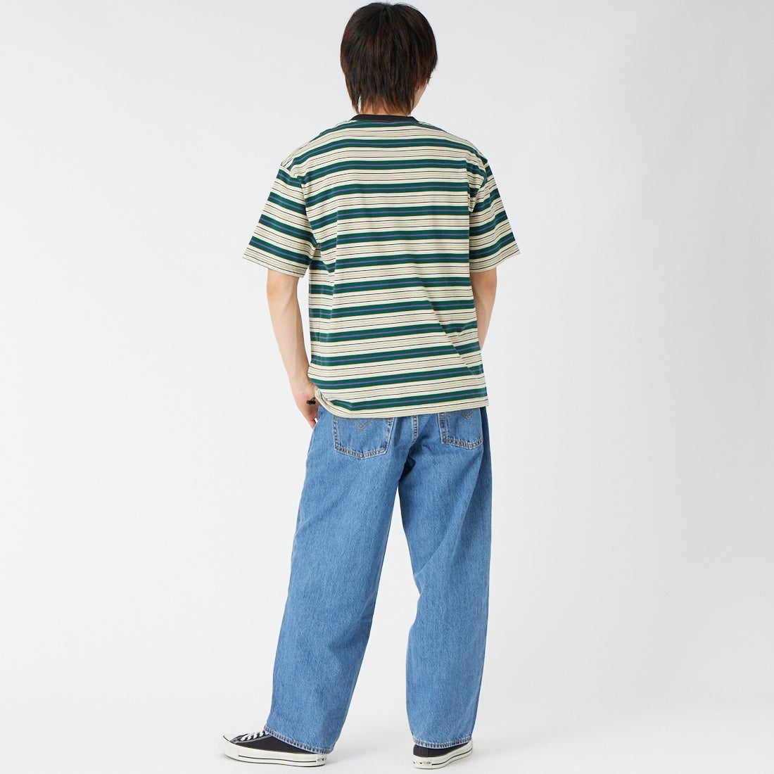 SCREEN STARS [スクリーンスターズ] 別注 マルチボーダードローコードTシャツ [2622-231IN-JF] GREEN &&モデル身長：177cm 着用サイズ：M&&